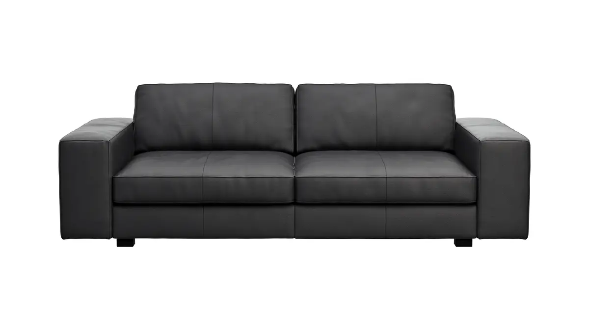 Sofa Aprino 1 - 3,5-Sitzer XL, Dickleder, Schwarz, Armlehne Block breit