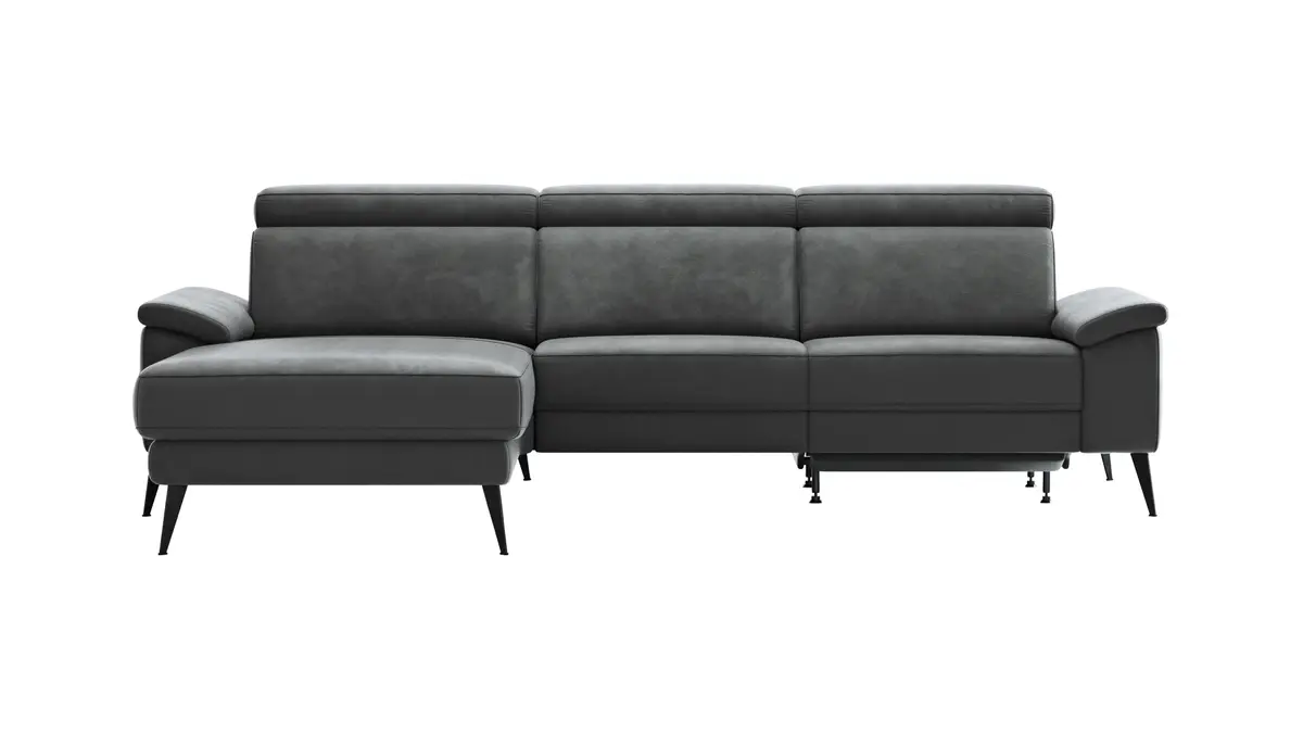 Ecksofa Anna - Longchair links mit 2,5-Sitzer inkl. Relaxfunktion (motorisch), Kopfteil verstellbar, Stoff, Stahl