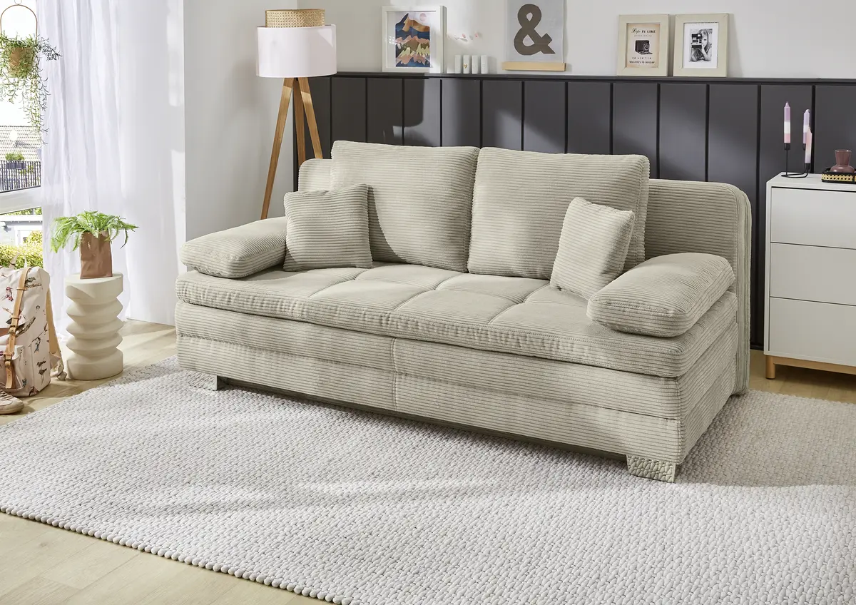 Schlafsofa - 2-Sitzer inkl. Schlaffunktion mit Bettkasten, Stoff, Beige