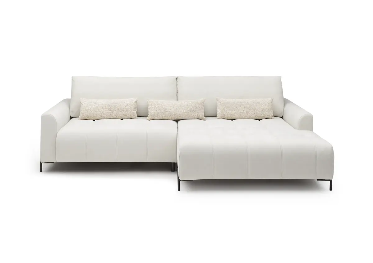 Ecksofa - 2-Sitzer mit Longchair rechts, Sitztiefe verstellbar motorisch, Stoff, Creme