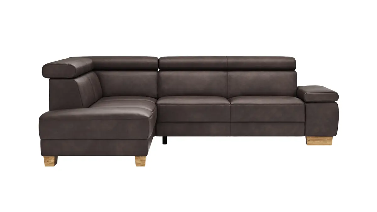 Ecksofa Philadelphia - Ecke links, 2,5-Sitzer, Kopfteil verstellbar (manuell), Leder, Dunkelbraun