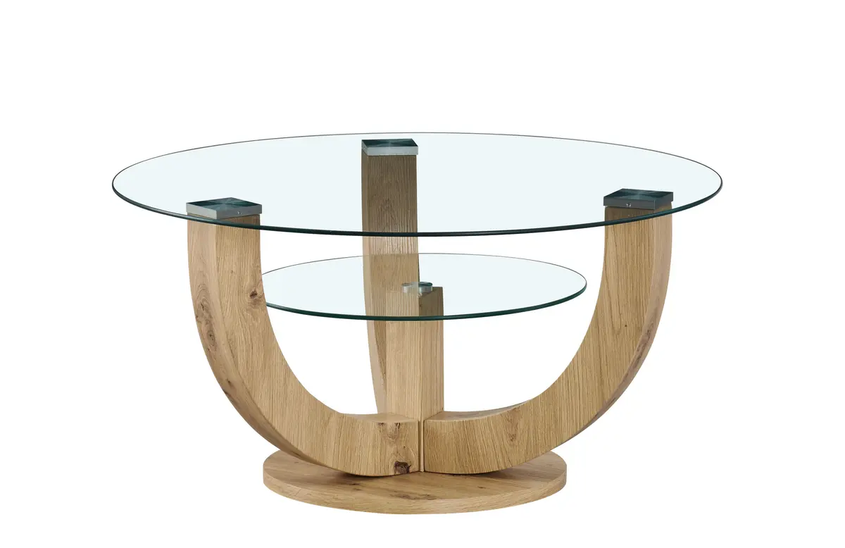 Couchtisch - Ø/H ca. 80x40 cm, Glas, Artisan Eiche Nachbildung