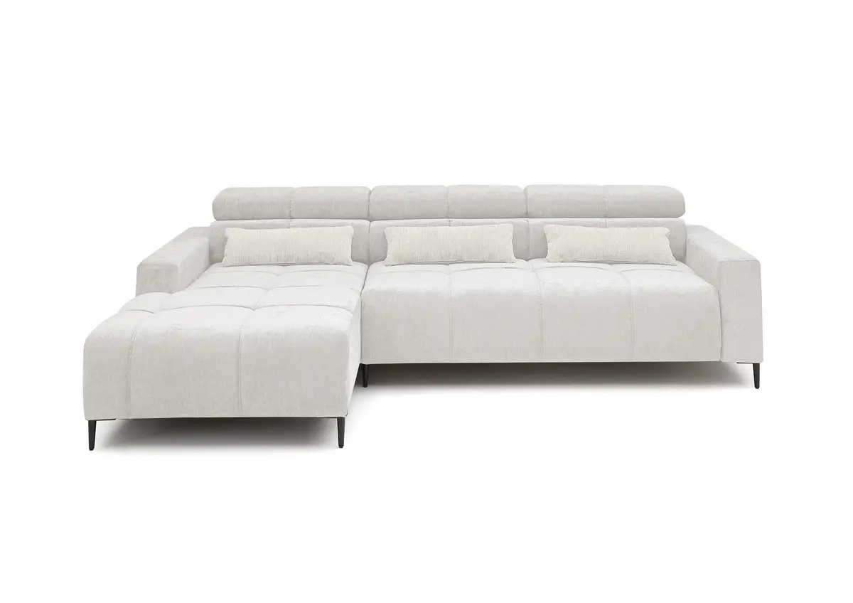 Ecksofa - Longchair links mit 2-Sizer, Sitztiefe verstellbar motorisch/Kopfteil verstellbar, Stoff, Creme