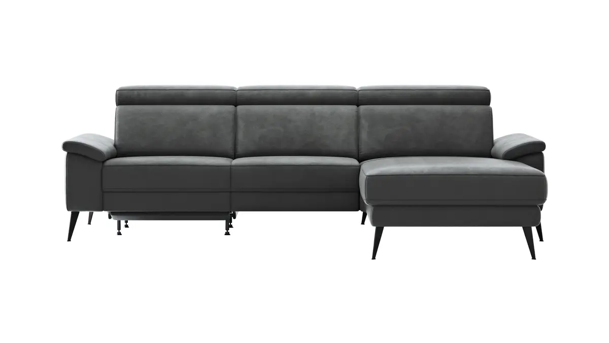 Ecksofa Anna - 2,5-Sitzer mit Longchair rechts inkl. Relaxfunktion (motorisch), Kopfteil verstellbar, Stoff, Stahl