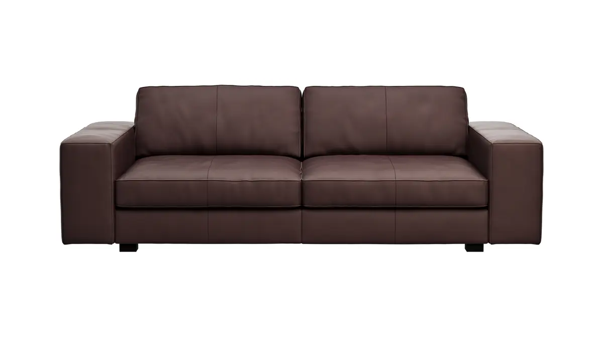 Sofa Aprino 1 - 3,5-Sitzer L, Dickleder, Dunkelbraun, Armlehne Block breit