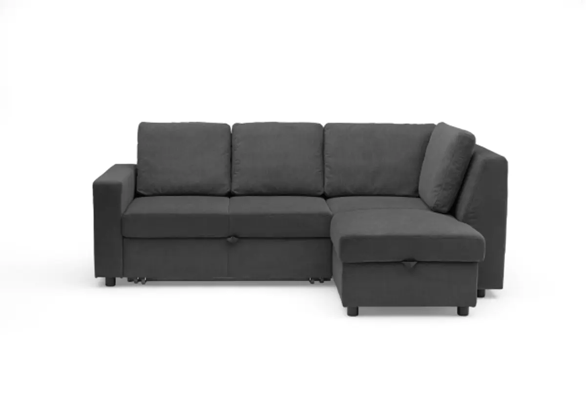 Ecksofa PRO FLEXX - 2-Sitzer, Ecke rechts inkl. Schlaffunktion und Bettkasten, Stoff, Anthrazit