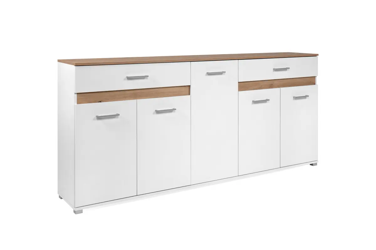 Sideboard- Weiß, Eiche Dekor