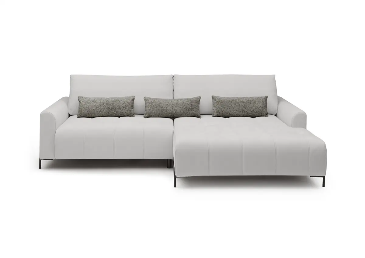 Ecksofa - 2-Sitzer mit Longchair rechts, Sitztiefe verstellbar motorisch, Stoff, Silbergrau