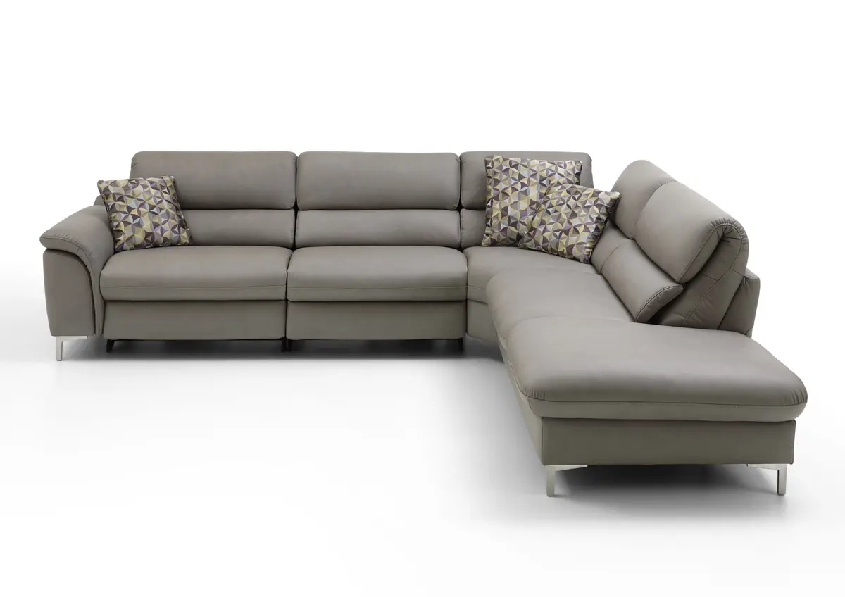 Ecksofa - 2,5-Sitzer mit Ecke rechts, Kopfteil verstellbar, Leder, Granit