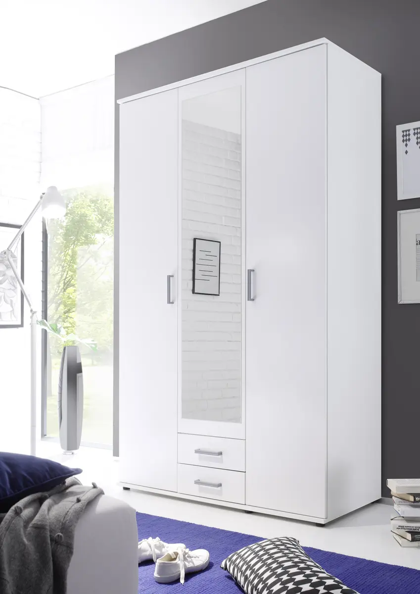 Drehtürenschrank- B ca. 120 cm, Weiß, Spiegel