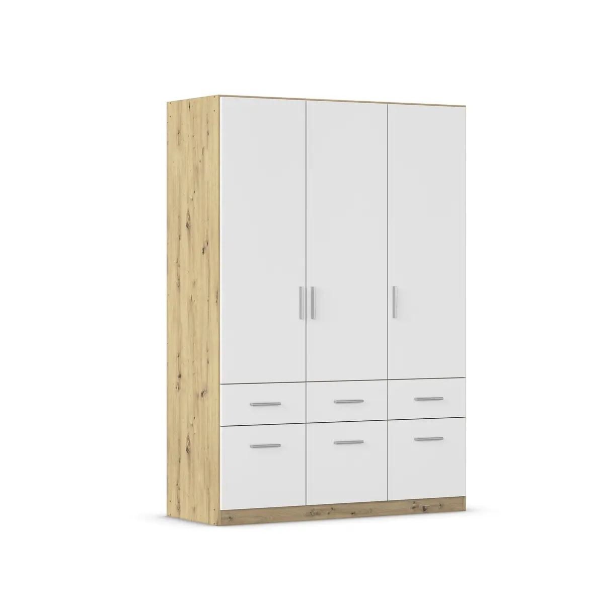 Drehtürenschrank REXY MATT- B 136 cm, Eiche Dekor, Weiß