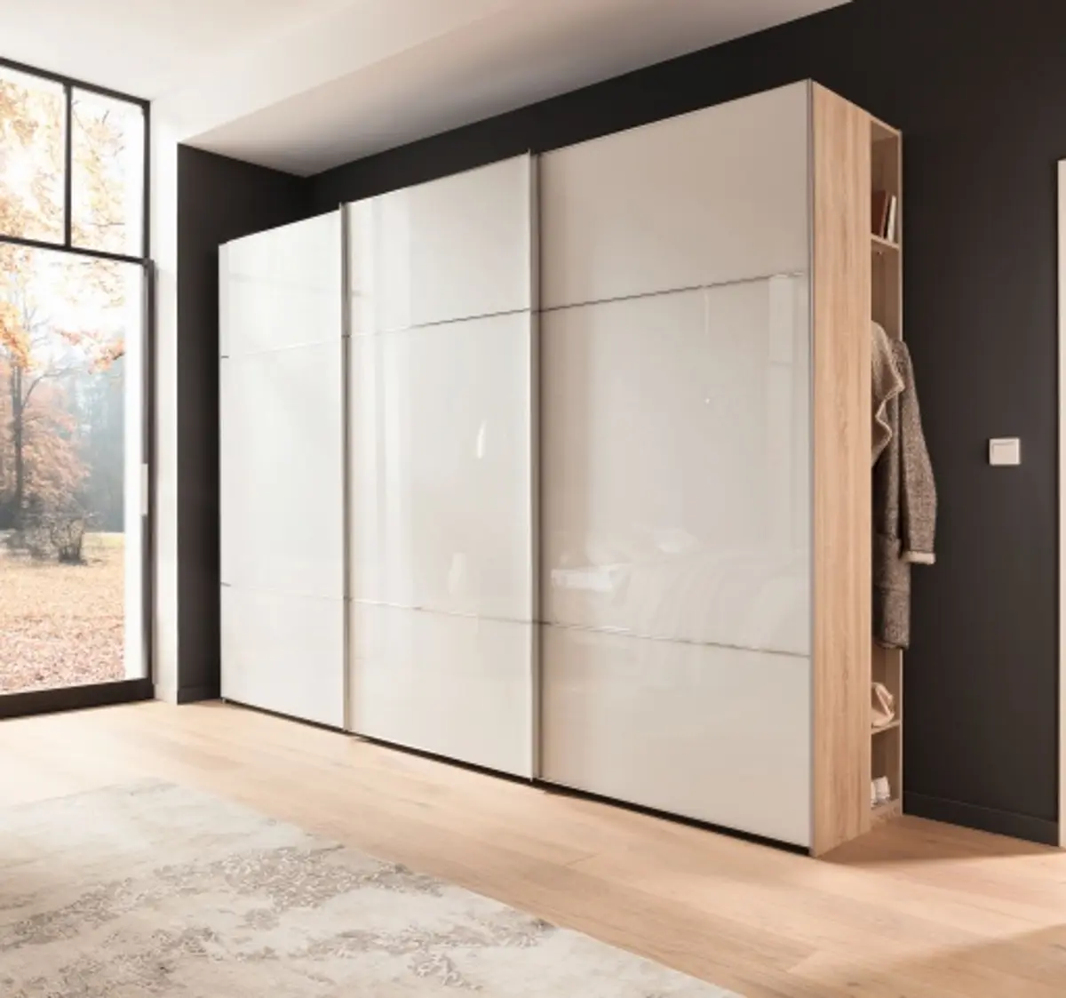 Schwebetürenschrank - B. ca 300 cm, Glasfront Seidengrau 