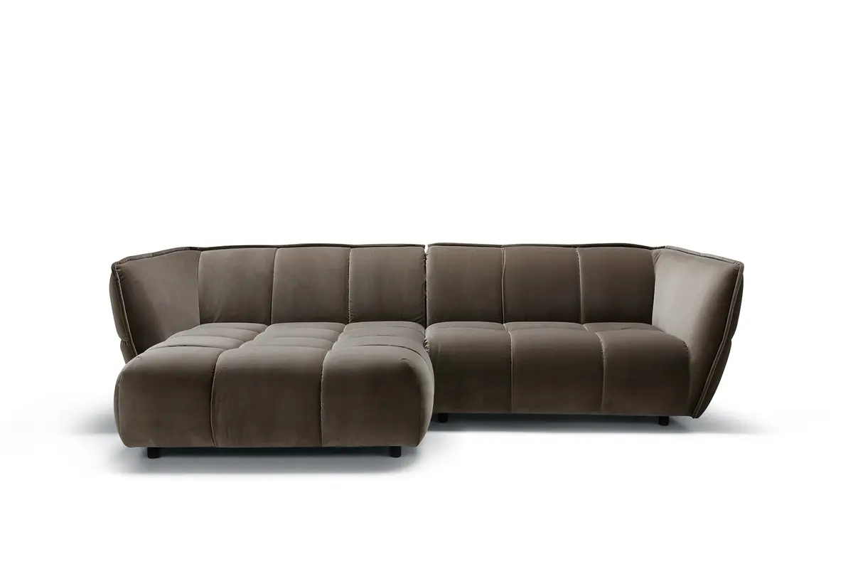 Ecksofa Hedda - Longchair links, 1-Sitzer, Velour, Rauchbraun