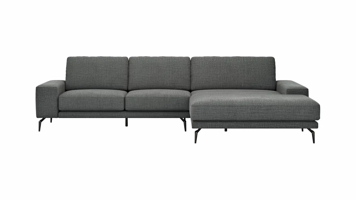 Ecksofa Redington - 2,5-Sitzer mit Longchair groß rechts, Stoff, Schwarz
