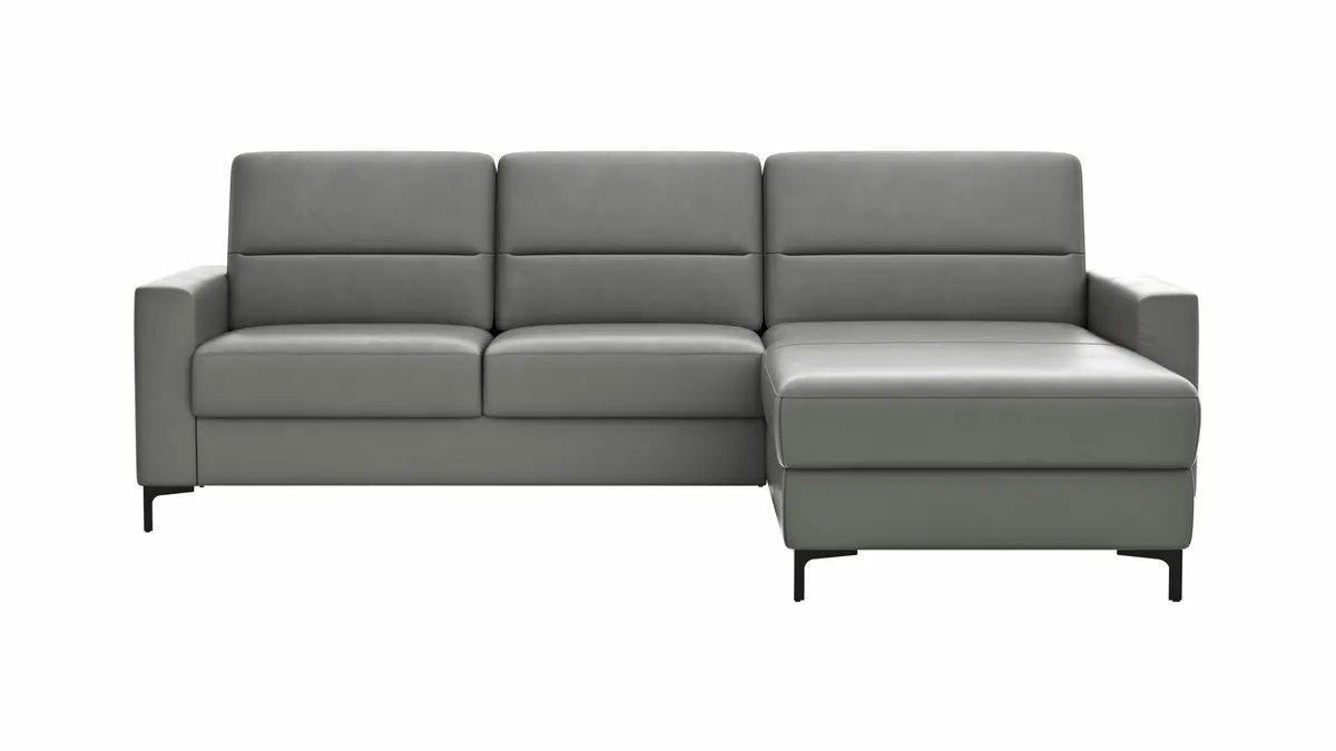 Ecksofa Merlos H - 2,5-Sitzer mit Longchair rechts inkl. Relaxfunktion (motorisch), Leder, Graubraun