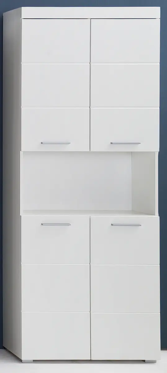 Hochschrank - B ca. 73 cm, Weiß, Weiß Hochglanz