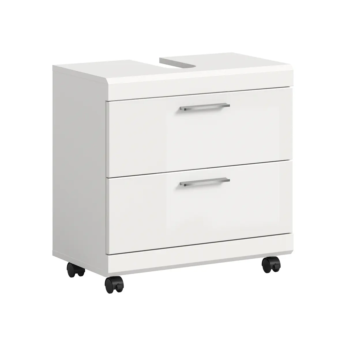 Waschbeckenunterschrank - B ca. 60 cm, Weiß, Weiß Hochglanz