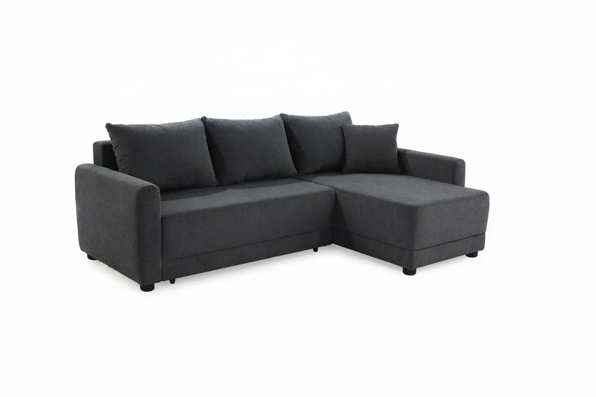 Ecksofa - 2-Sitzer mit Longchair rechts, Schaffunktion mit Bettkasten, Stoff, Anthrazit