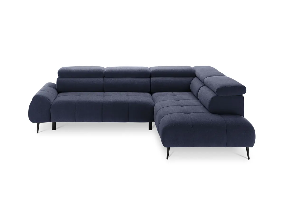 Ecksofa - 2-Sitzer mit Ecke rechts, Sitzvorzug motorisch, Kopfteil verstellbar, Stoff, Dunkelblau