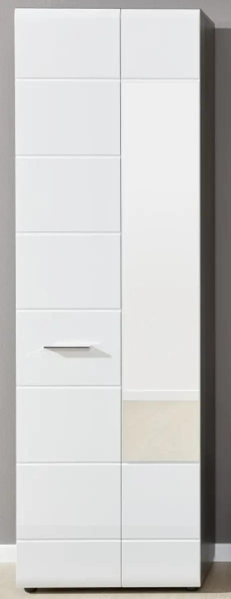 Garderobenschrank - Weiß Hochglanz, Grau