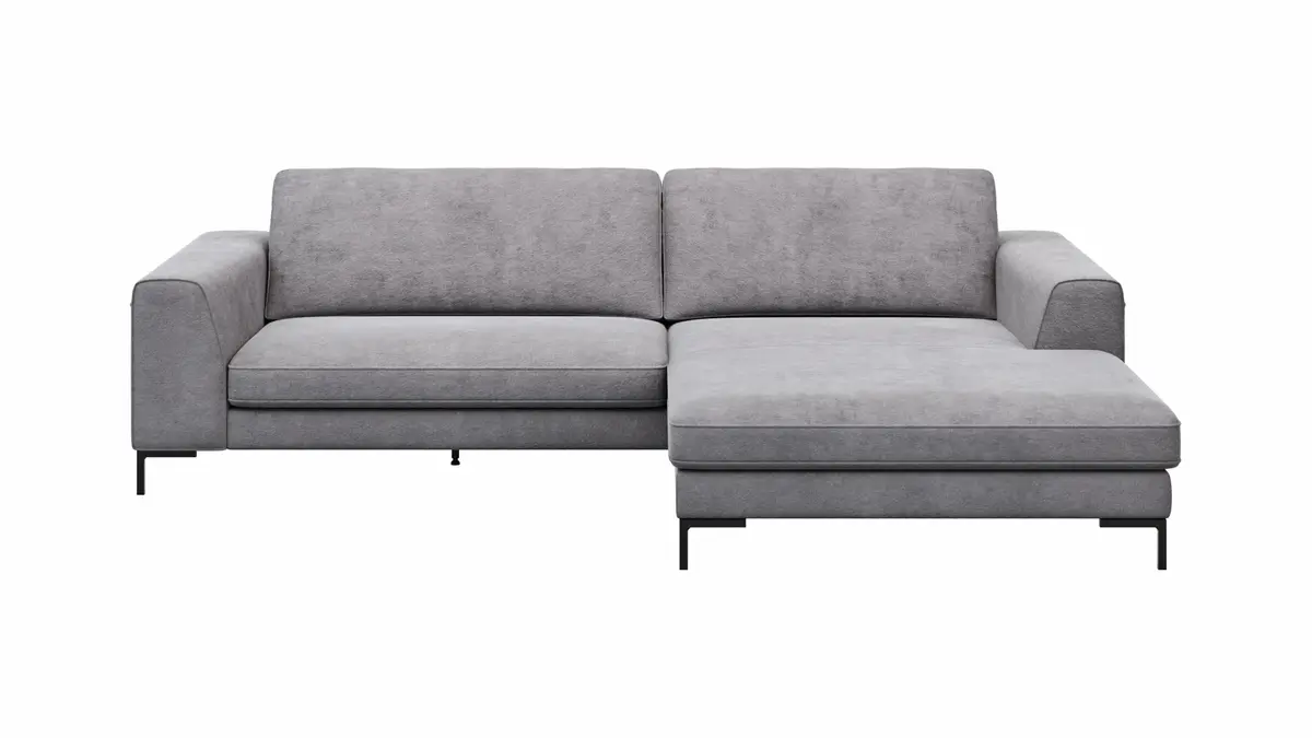 Ecksofa Solano - 1,75-Sitzer mit Longchair Rechts, Stoff, Grau