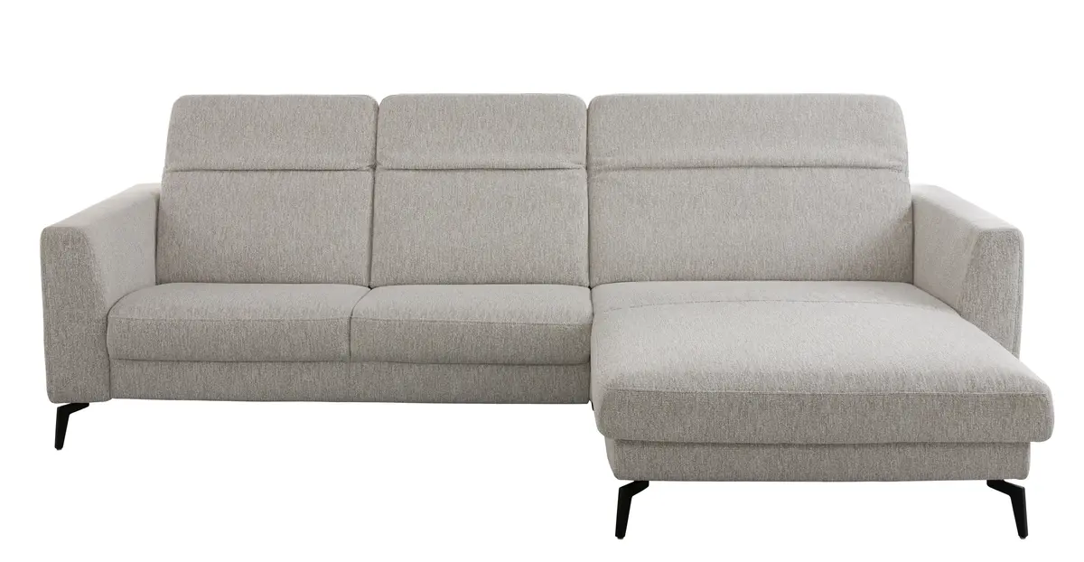 Ecksofa Rafaela 2.0 - 2,5-Sitzer mit Longchair rechts inkl. Kopfteilverstellung, Stoff, Champagner
