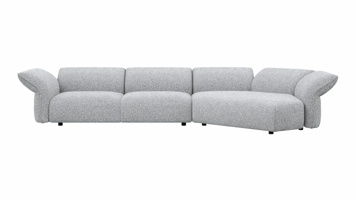 Trapezsofa Motone - 2-Sitzer mit Ecke rechts, Stoff, Hellgrau