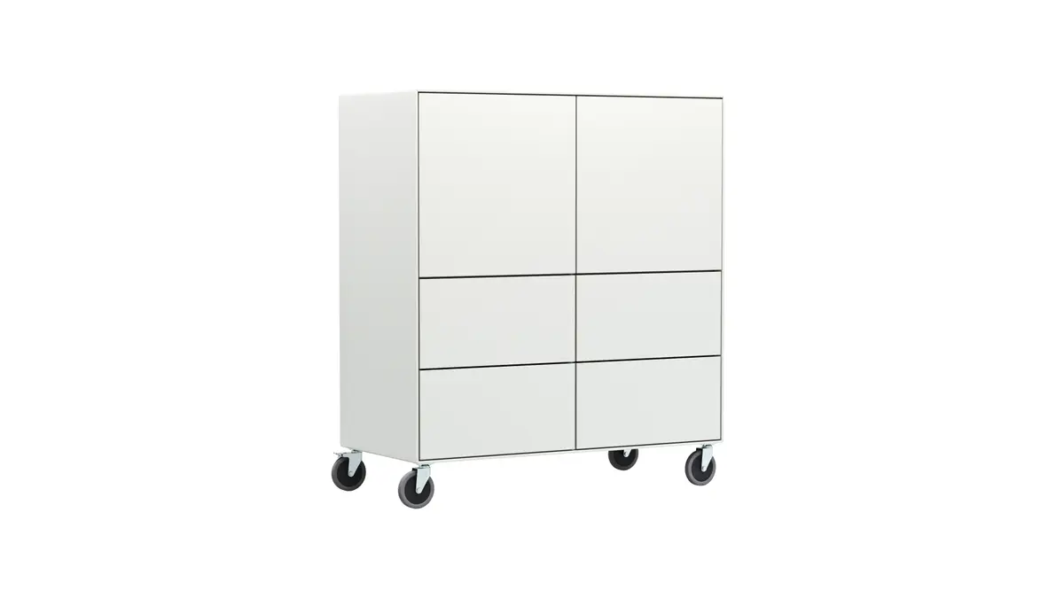 Highboard Edge - Lack weiß, auf Rollen