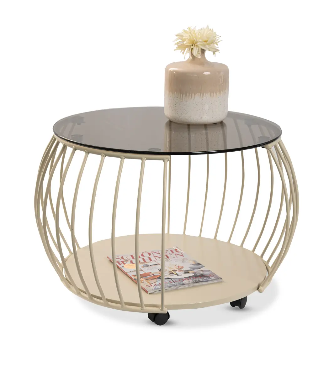 Couchtisch - Ø/H ca. 60x45 cm, Bronze, Cremeweiß