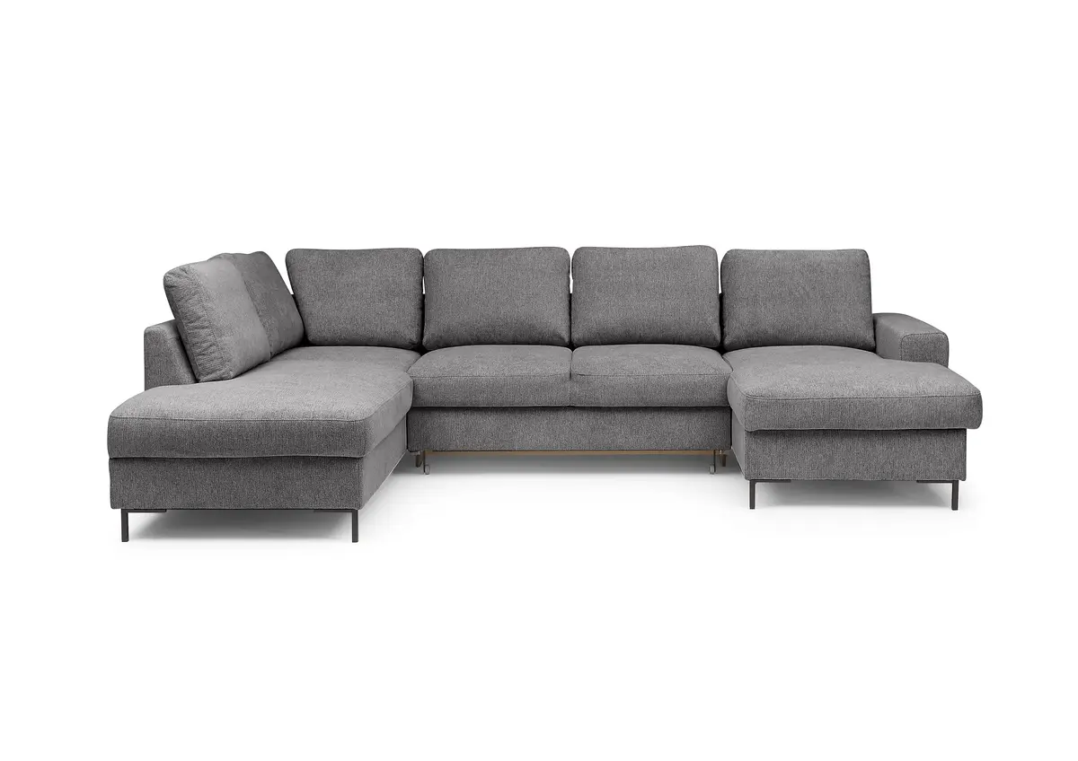 Wohnlandschaft - Ecke links mit 2-Sitzer und Longchair rechts, Stoff, Anthrazit