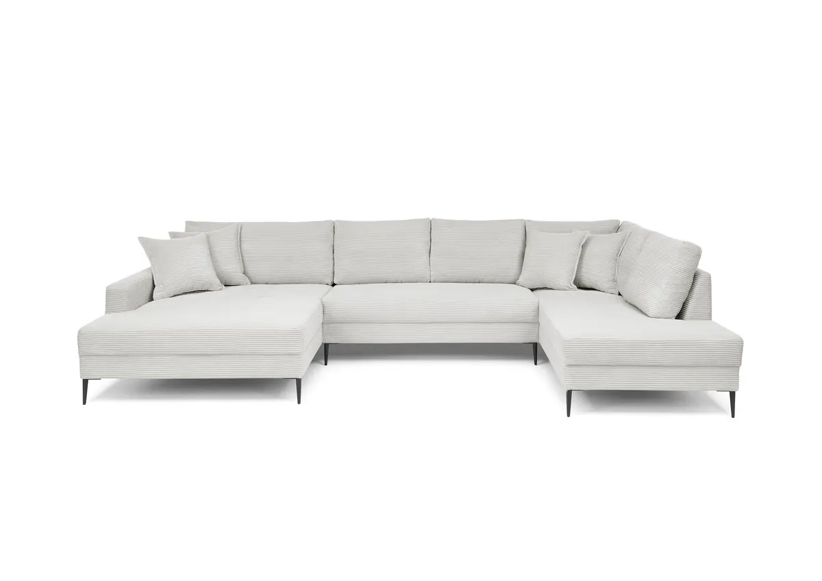 Wohnlandschaft - Longchair links, 2-Sitzer, Ecke rechts, Stoff, Hellgrau