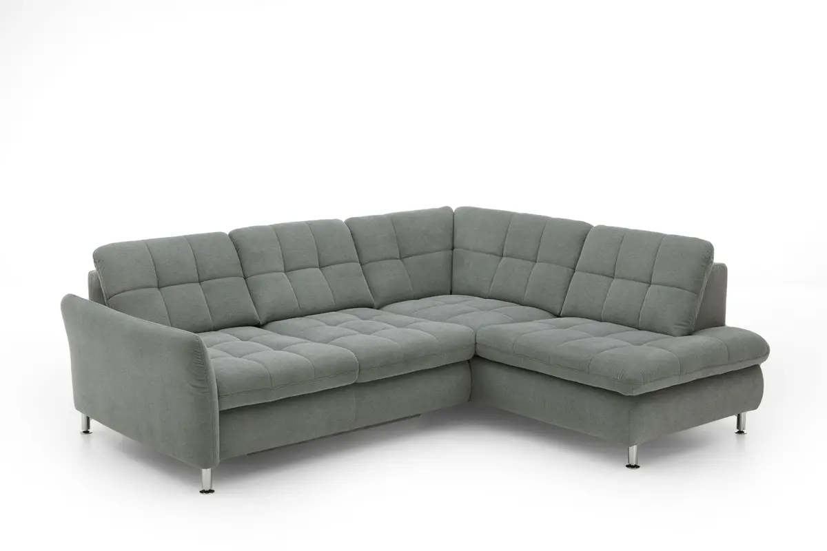 Ecksofa - 2,5-Sitzer mit Ecke rechts, Sitztiefe verstellbar (manuell), Chenilleflachgewebe, Eisengrau