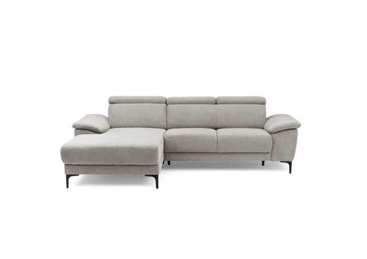Ecksofa EZRA - Ecke links, 2-Sitzer inkl. Kopfteilverstellungen, Stoff, Taupe