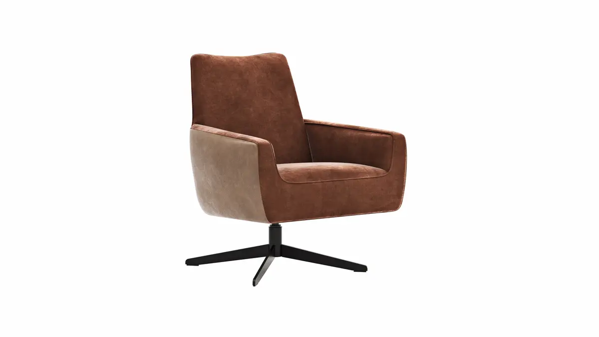 Drehsessel Matina - Größe M, Leder&Stoff, Cognac, Kupfer