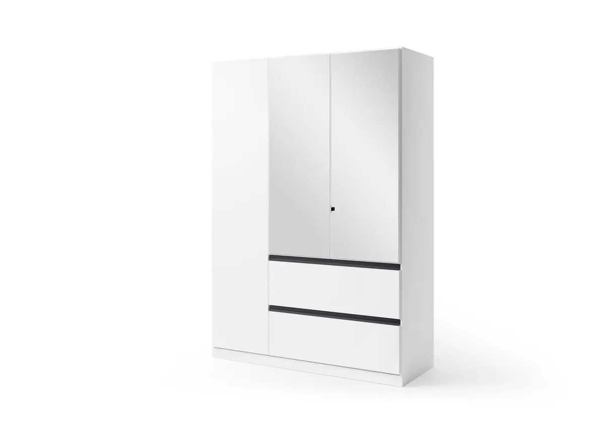 Drehtürenschrank RASA- B ca. 136 cm, Weiß, Spiegel