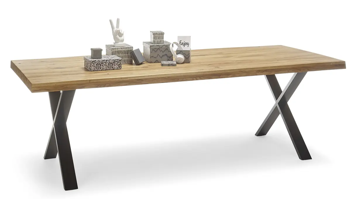 Esstisch - LB ca. 240x100 cm, Eiche; Massiv, Geölt, Baumkante, Schwarz