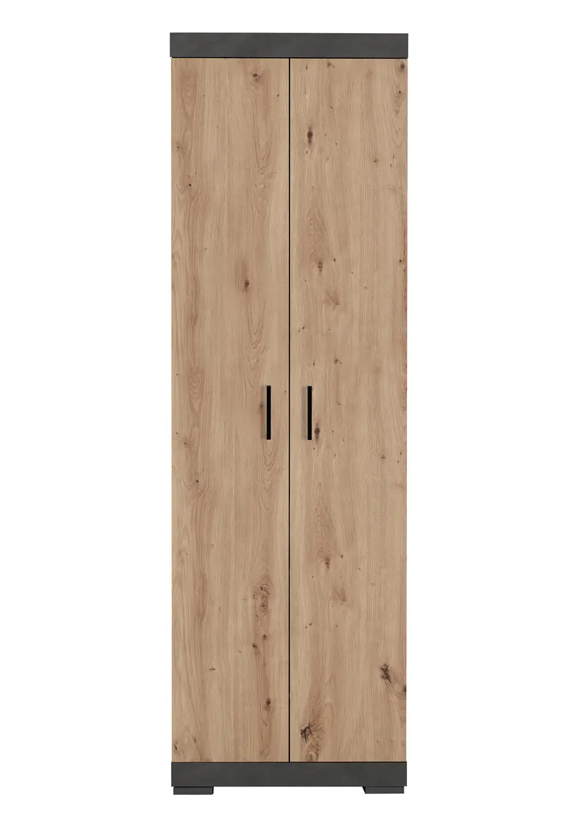 Garderobenschrank- B ca. 60 cm, Grau, Eiche Dekor