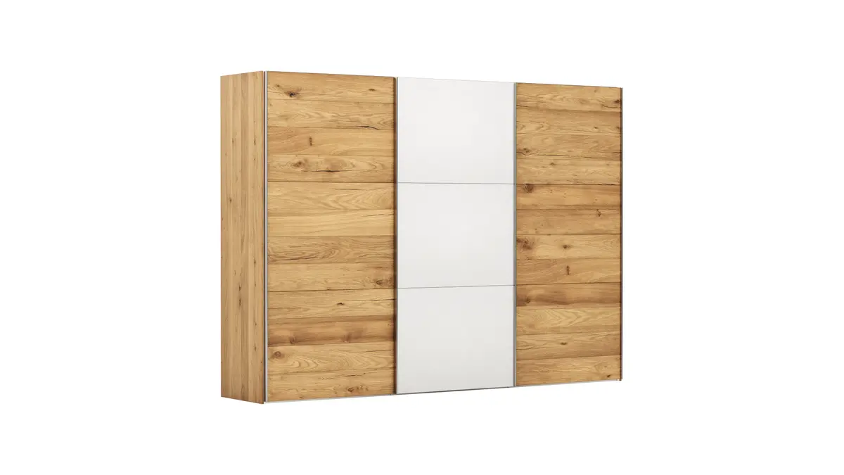 Schwebetürenschrank Colorado - B ca. 307 cm, Eichenfurnier mit Glas