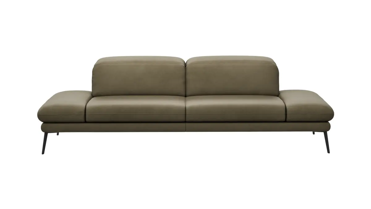 Sofa Elena - 2,5-Sitzer, Kopfteil/Armlehne verstellbar, Leder, Olive