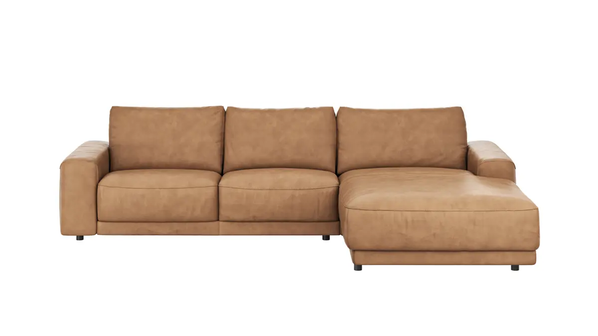 Ecksofa Balok - 2,5-Sitzer mit Longchair groß rechts, Leder, Cognac
