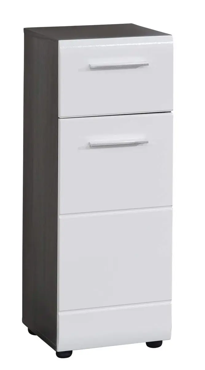 Kommode- B ca. 30 cm, Eiche Silber, Weiß Hochglanz