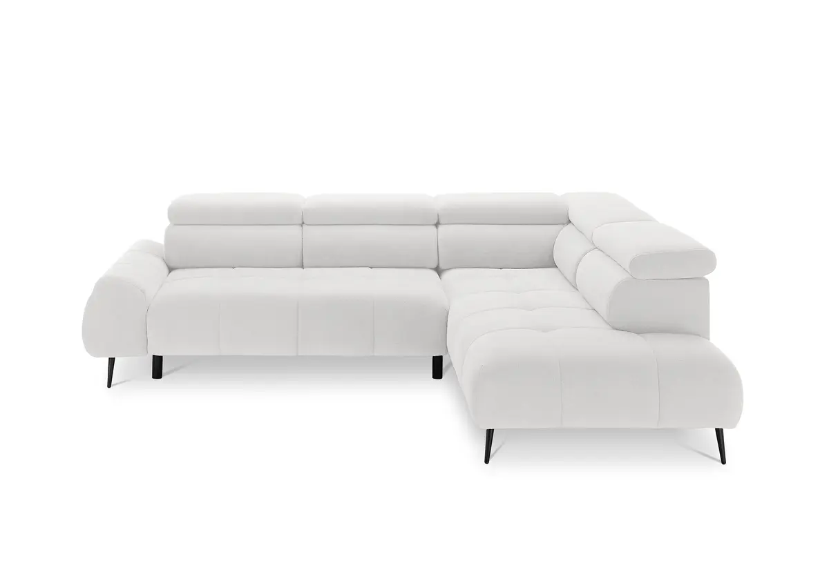 Ecksofa - 2-Sitzer mit Ecke rechts, Sitzvorzug motorisch, Kopfteil verstellbar, Stoff, Weiß