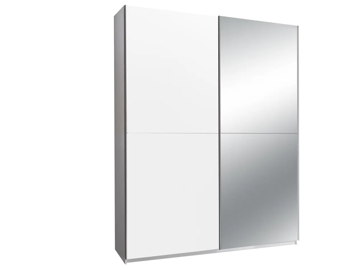 Schwebetürenschrank- B ca. 170 cm, Weiß, Spiegel