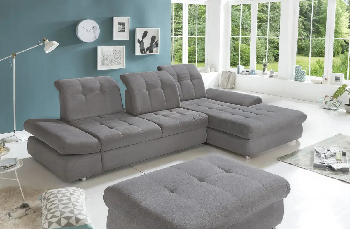 Ecksofa -  keine Funktionen, 2-Sitzer, Ecke rechts, Grau, Webstoff