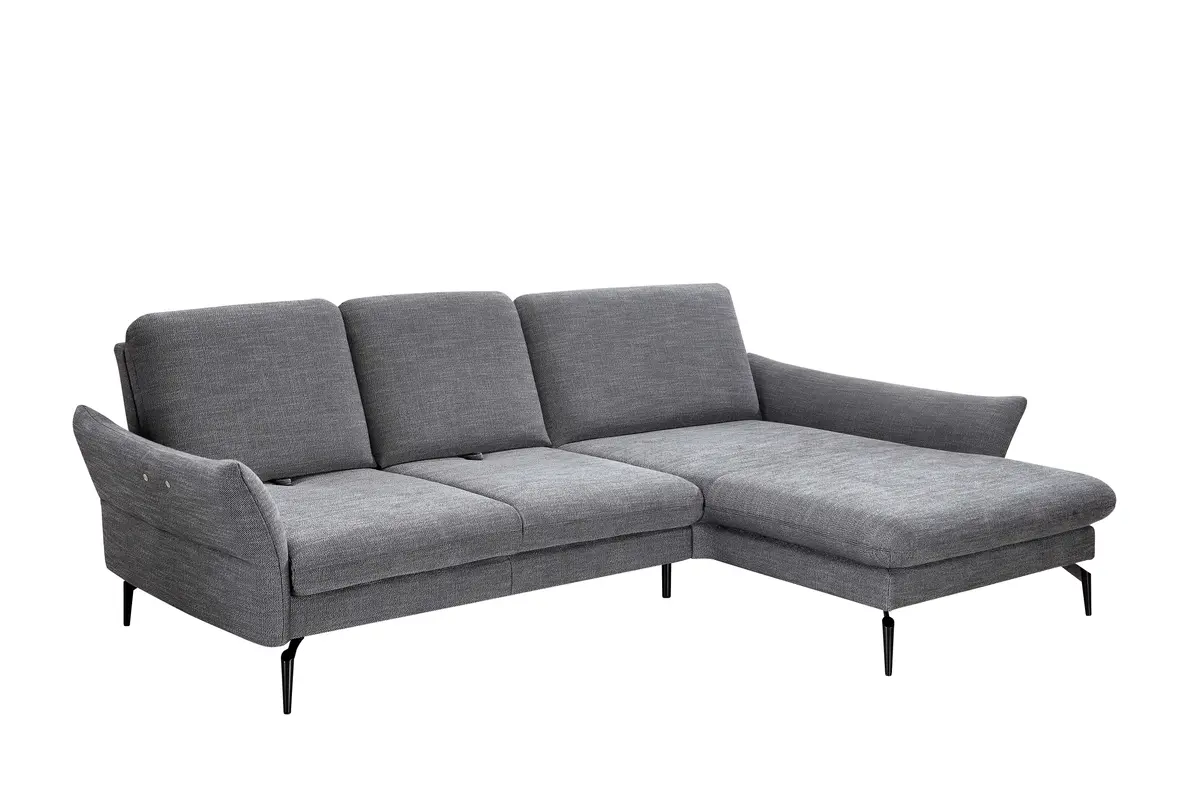 Ecksofa - 2,5-Sitzer mit Longchair rechts, Armlehne/Sitztiefe verstellbar (manuell), Flachgewebe, Graphit
