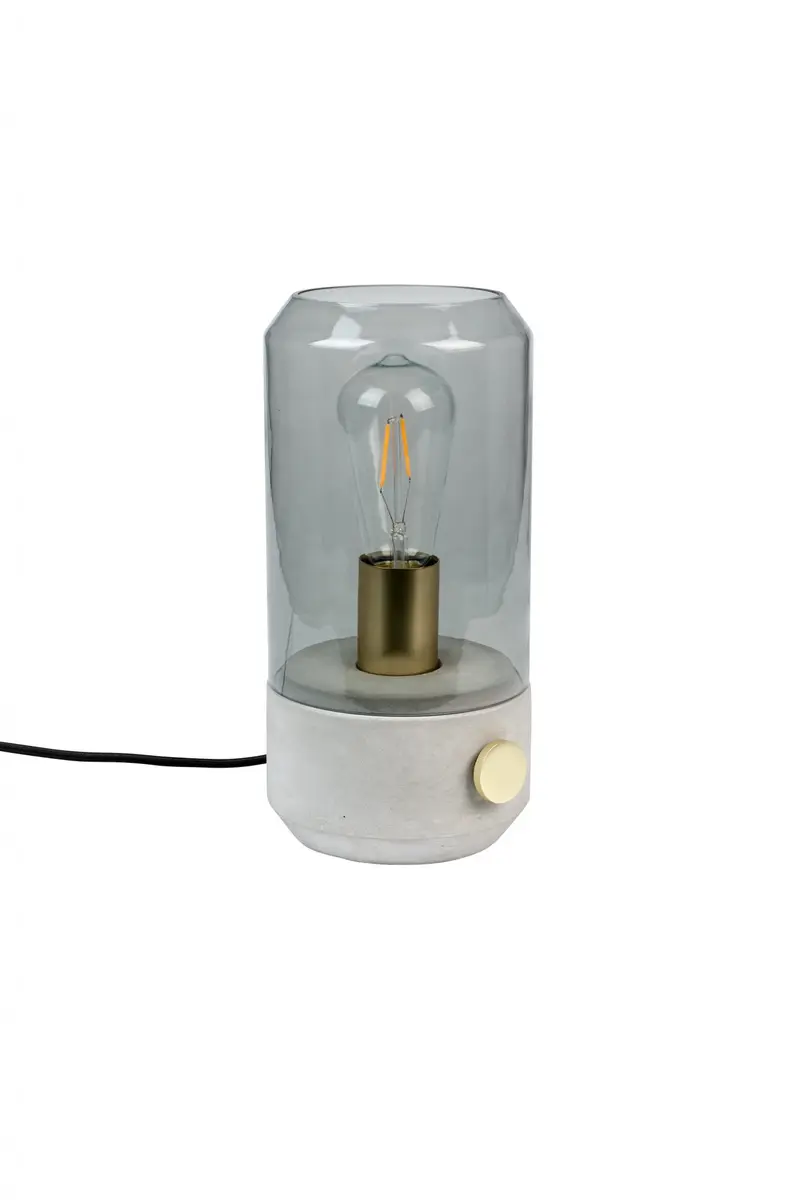 Tischleuchte - DH ca. 14x29 cm, Beton, Rauchglas