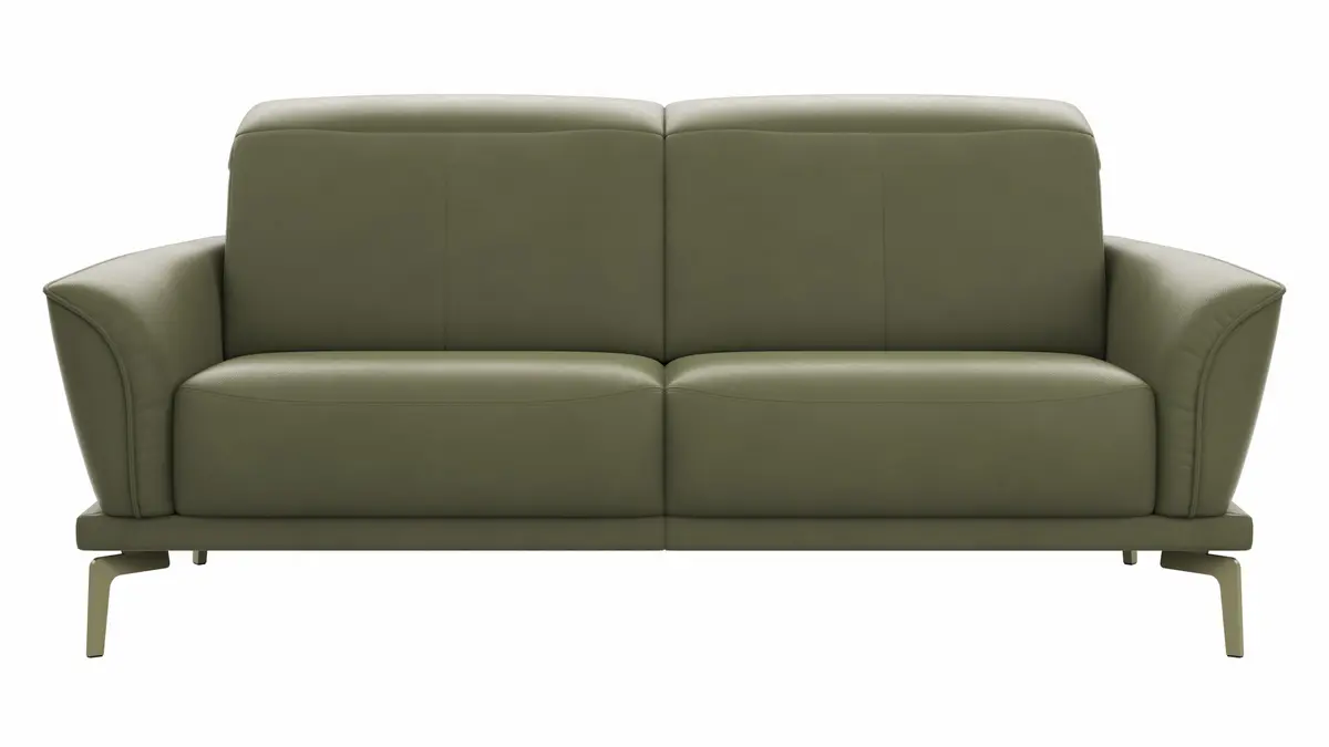 Sofa Amadena - 2-Sitzer inkl. Kopfteil verstellbar, Leder, Olive