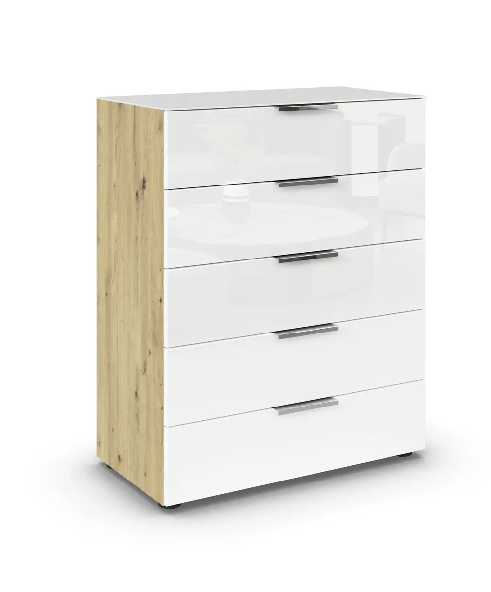 Kommode RIPP- Eiche Dekor, Glas, Weiß