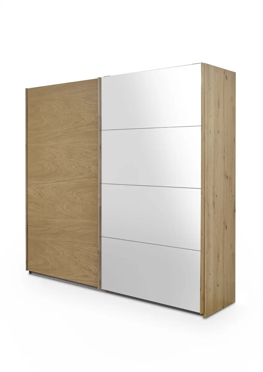 Schwebetürenschrank ROTIA- B ca. 226 cm, Eiche Dekor, Spiegel