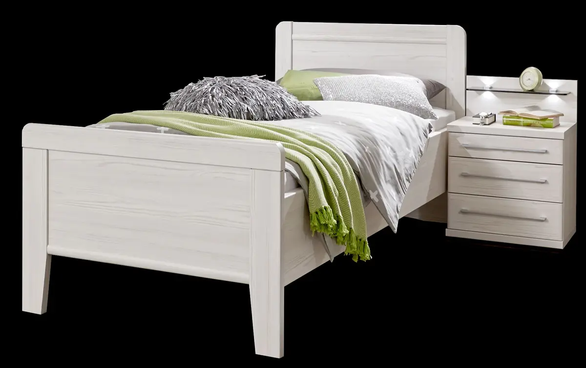 Bett mit Nachtkonsole, weiß